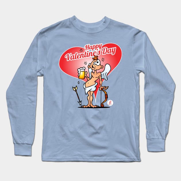 Cupid with a beer Long Sleeve T-Shirt by Cardvibes